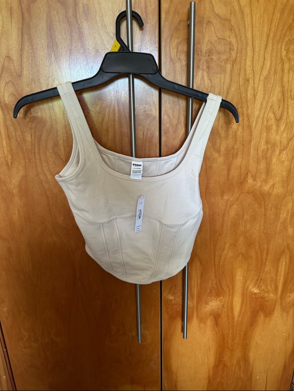Cream Corset-Style Ribbed Tank Top pink Victoria pink stretch